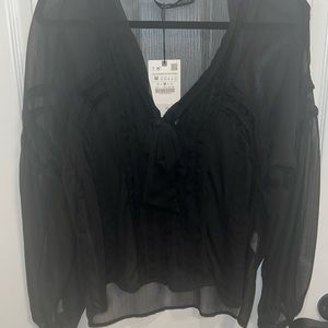 Zara black lace and bow blouse. Brand new